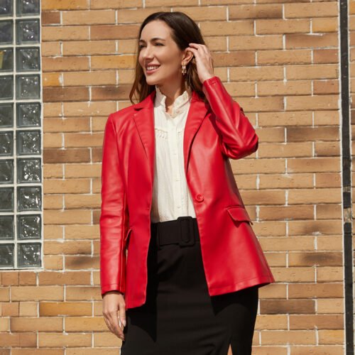 Women's Single Button Faux Leather Blazer