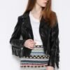 Women's Slim Fit Tassel Detail PU Leather Biker Jacket