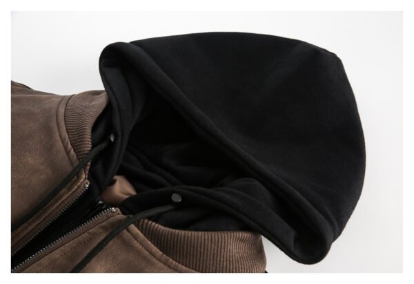 Teenagers Loose Fit Hooded PU Leather Cardigan Jacket