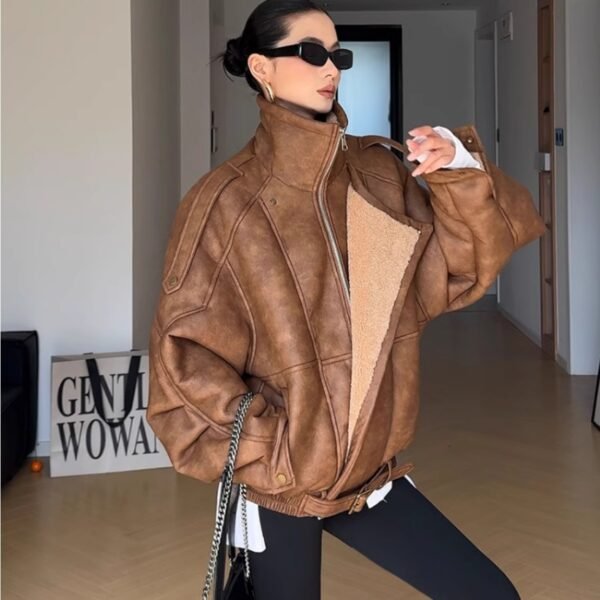 Women's Faux Shearling Lined Aviator Style Jacket