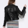 Women's Slim Fit Tassel Detail PU Leather Biker Jacket