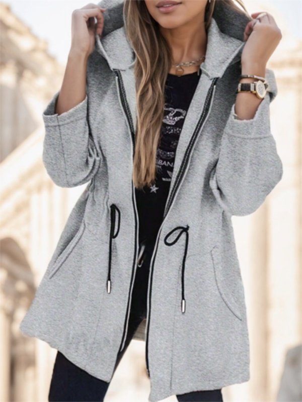 Women's Hooded Drawstring Waist Jacket (2 Colors)