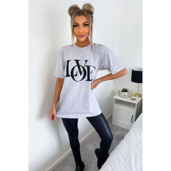 Ladies Love Print Slogan Oversized T-Shirt