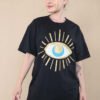 Ladies Oversized Sequin Eye Printed Short Sleeves T-Shirt Top