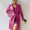 Women's Faux Leather Tie Waist Trench Coat