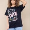 Ladies Oversized Graphic Print Short Sleeves T-Shirt Top