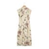 Flower Printed Silk Satin Texture V-neck Short Sleeve Dress