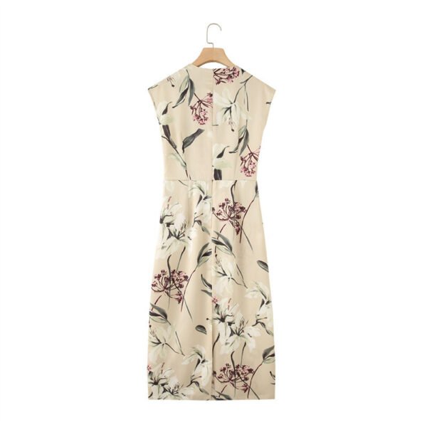 Flower Printed Silk Satin Texture V-neck Short Sleeve Dress