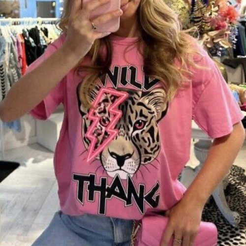 Ladies Oversized Tiger Lightning Wild Thang T-Shirt Top