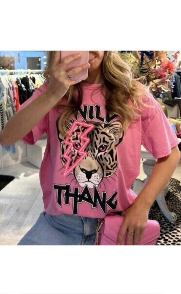 Ladies Oversized Tiger Lightning Wild Thang T-Shirt Top