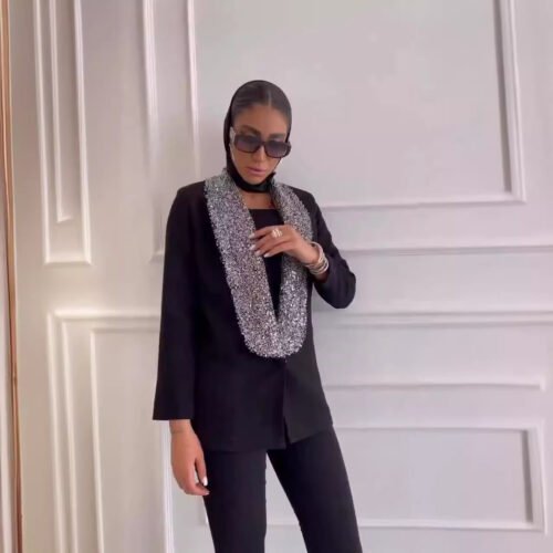 Women's Shiny Sequined Deep V-neck Blazer