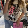 Ladies Oversized Tiger Lightning Wild Thang T-Shirt Top