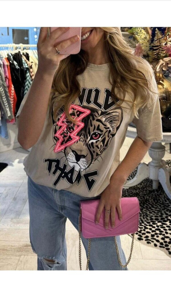 Ladies Oversized Tiger Lightning Wild Thang T-Shirt Top