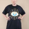 Ladies Oversized Sequin Eye Printed Short Sleeves T-Shirt Top