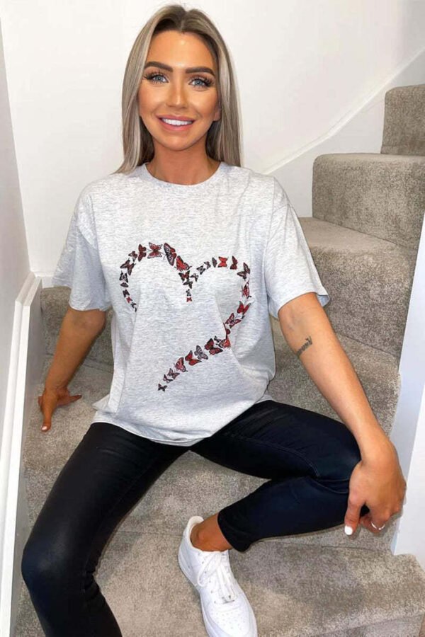 Ladies Oversized Heart Printed Short Sleeves T-Shirt Top