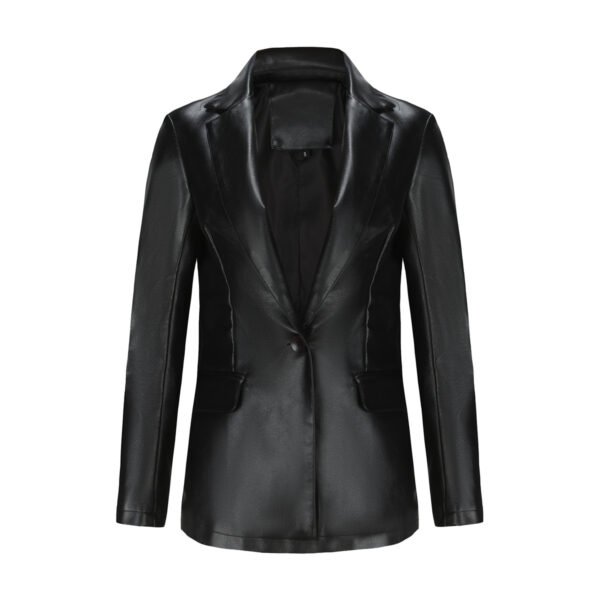 Women's Single Button Faux Leather Blazer