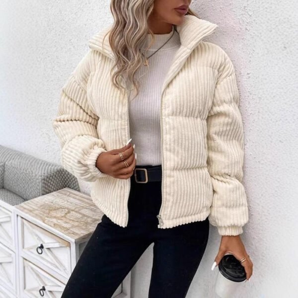 Ladies Loose Corduroy Puffer Jacket with Pockets