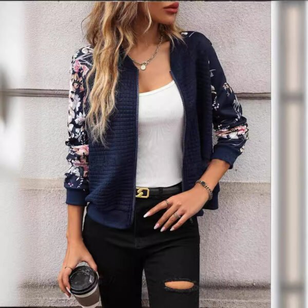 Women's Floral Sleeve Quilted Bomber Jacket