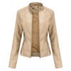 Women's Slim Fit Stand Collar Faux Leather Jacket
