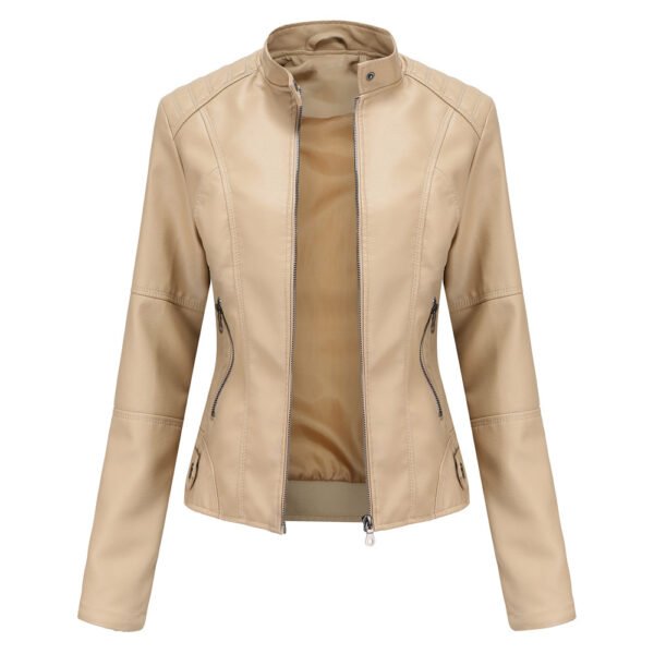 Women's Slim Fit Stand Collar Faux Leather Jacket