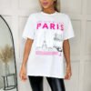 Ladies Oversized Paris Slogan Short Sleeves T-Shirt Top
