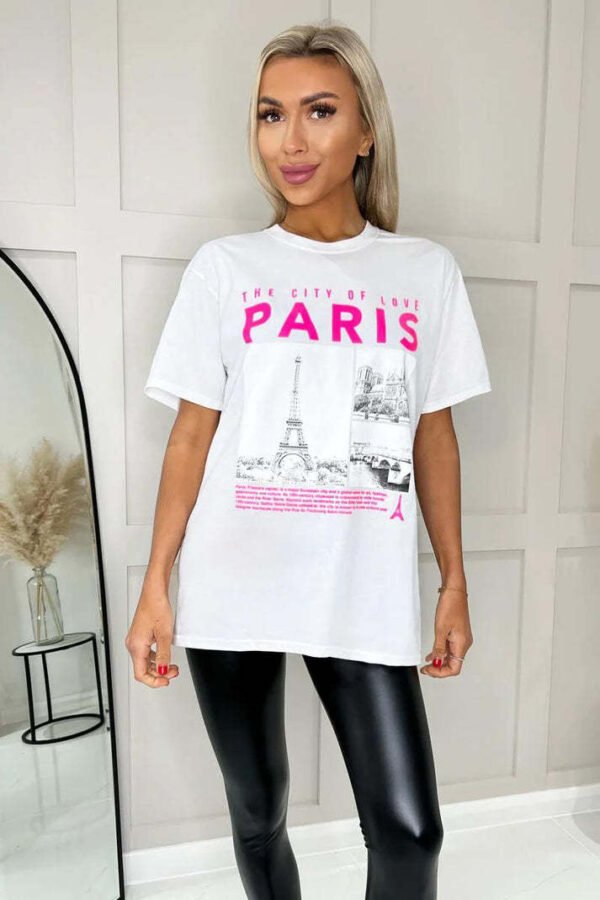 Ladies Oversized Paris Slogan Short Sleeves T-Shirt Top