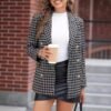 Women's Plaid Woolen Blazer With Fashion Casual Top Pockets