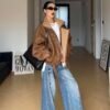 Women's Faux Shearling Lined Aviator Style Jacket