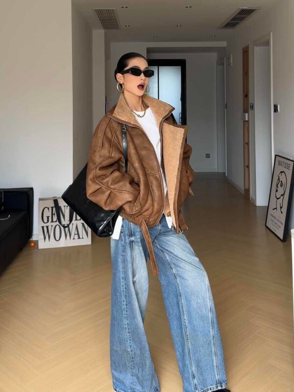 Women's Faux Shearling Lined Aviator Style Jacket