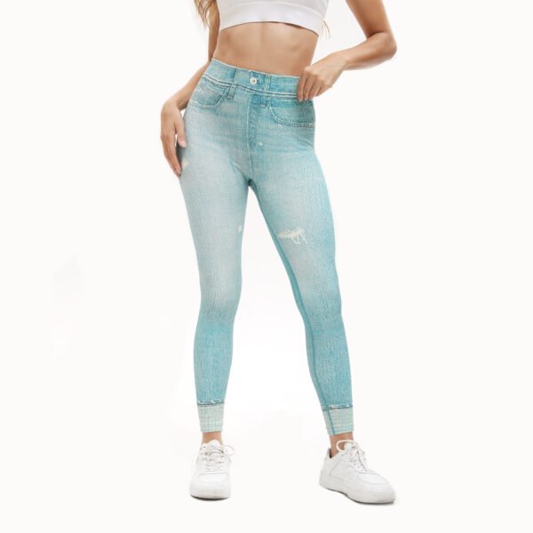 Women's High Waist Nylon Spandex Jean Print Leggings (3 Colors)