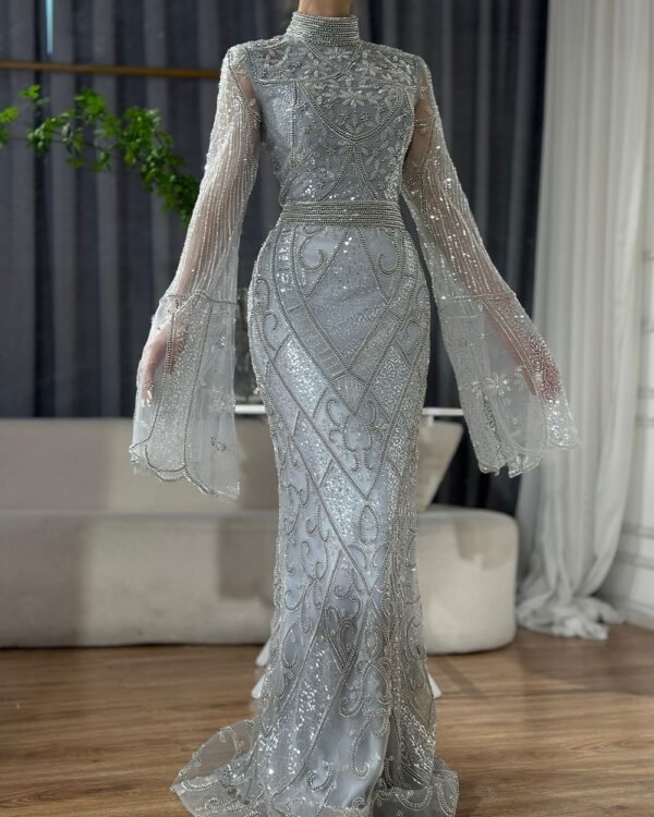 896212e4-0e09-4190-a13d-9d572258e830 Women,s  High Collar Fishtail Long Dress