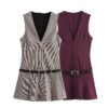 European And American Style Women's French Style With Belt Wide Pleated Sleeveless Dress