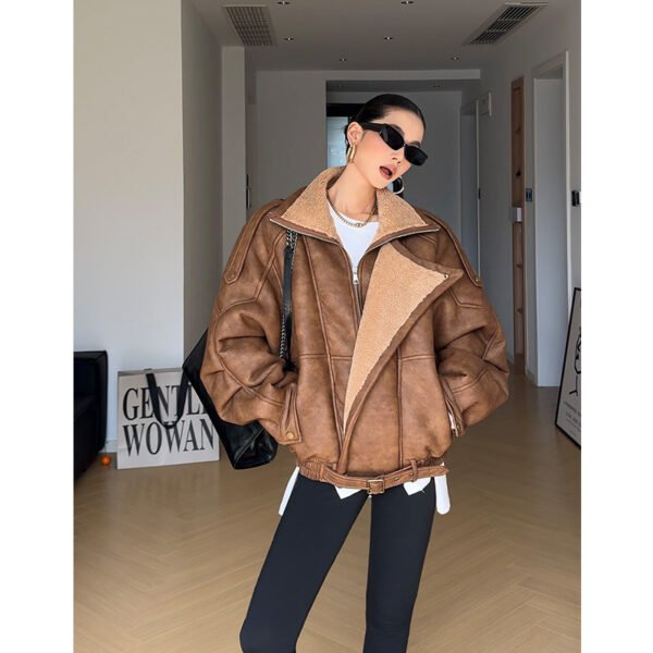Women's Faux Shearling Lined Aviator Style Jacket
