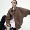 Women's Loose Fit PU Leather Street  Jacket