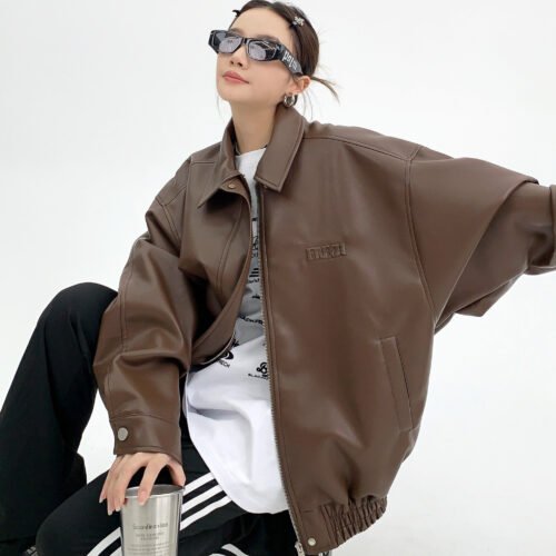 Women's Loose Fit PU Leather Street  Jacket