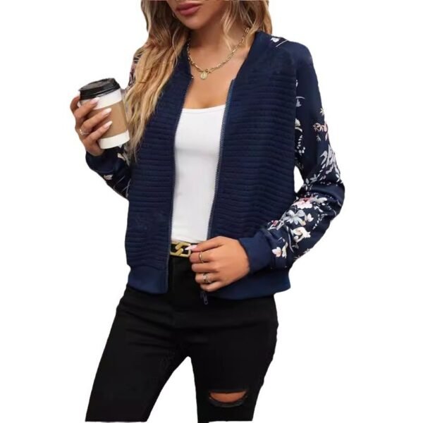 Women's Floral Sleeve Quilted Bomber Jacket