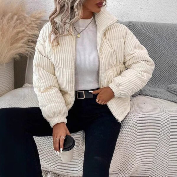 Ladies Loose Corduroy Puffer Jacket with Pockets