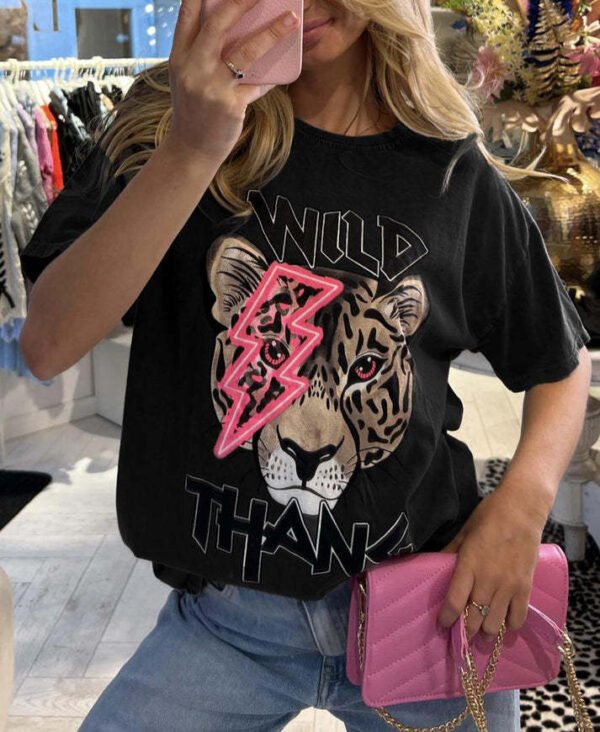 Ladies Oversized Tiger Lightning Wild Thang T-Shirt Top