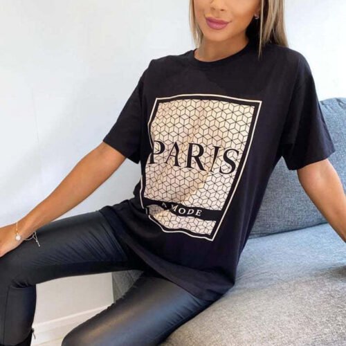 Ladies Paris Printed Short Sleeve T-Shirt Top