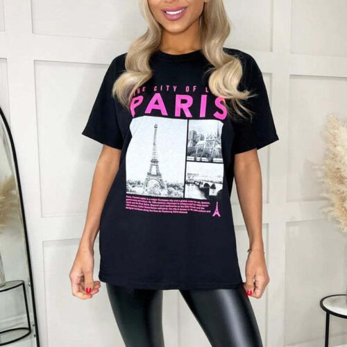 Ladies Oversized Paris Slogan Short Sleeves T-Shirt Top