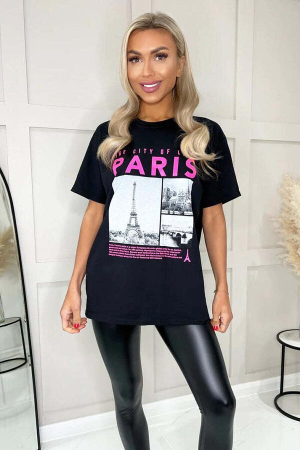 Ladies Oversized Paris Slogan Short Sleeves T-Shirt Top