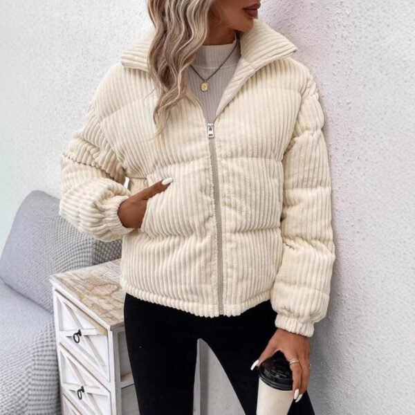 Ladies Loose Corduroy Puffer Jacket with Pockets