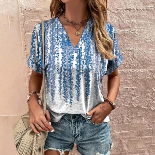 Women's Polyester Short Sleeve V-Neck Top