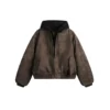 Teenagers Loose Fit Hooded PU Leather Cardigan Jacket