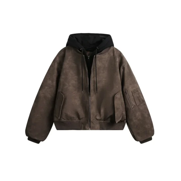 Teenagers Loose Fit Hooded PU Leather Cardigan Jacket