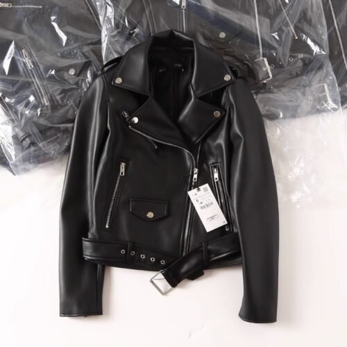 Women's Black Faux Leather Biker Jacket