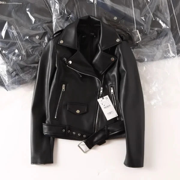 Women's Black Faux Leather Biker Jacket