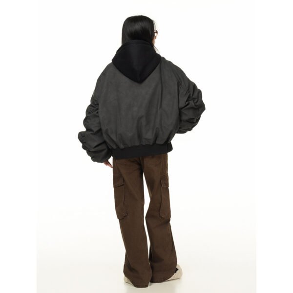 Teenagers Loose Fit Hooded PU Leather Cardigan Jacket
