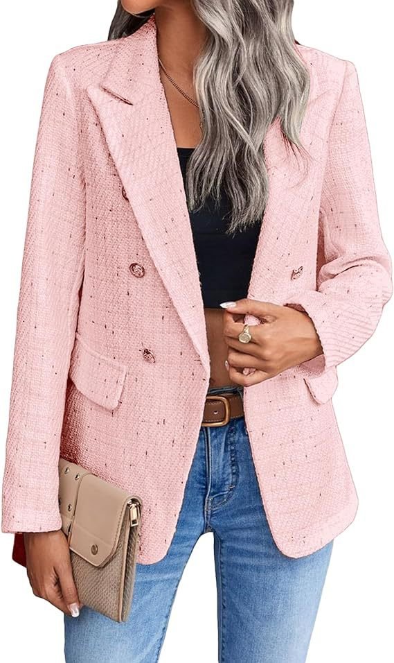 Women's Plaid Woolen Blazer With Fashion Casual Top Pockets
