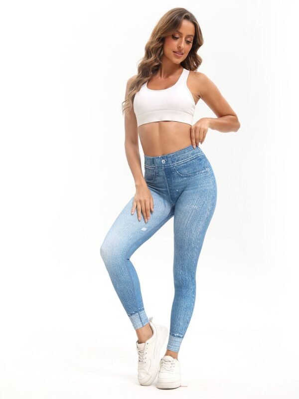 Women's High Waist Nylon Spandex Jean Print Leggings (3 Colors)